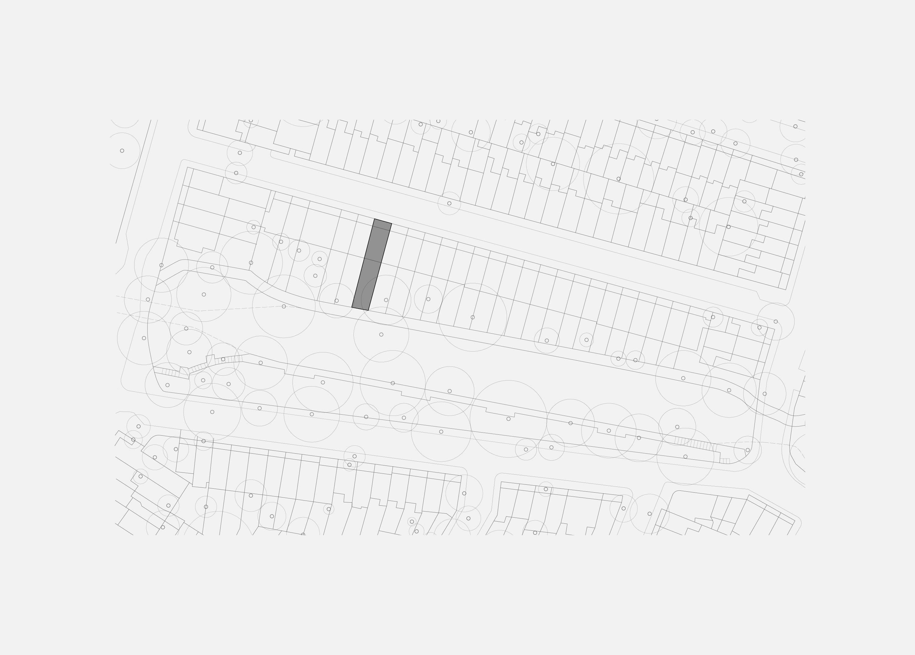 Site plan of Puzzle Box, London, the house picked out in dark grey within a terrace running alongside the canal