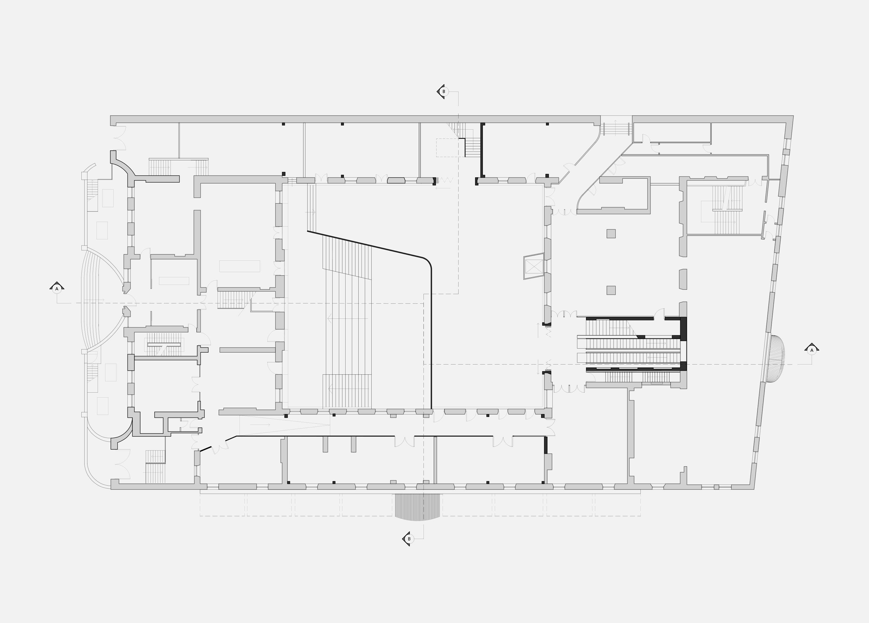 Raised ground floor plan of Powerscourt Townhouse, Dublin, showing the piano nobile level and the routes through it into the courtyard