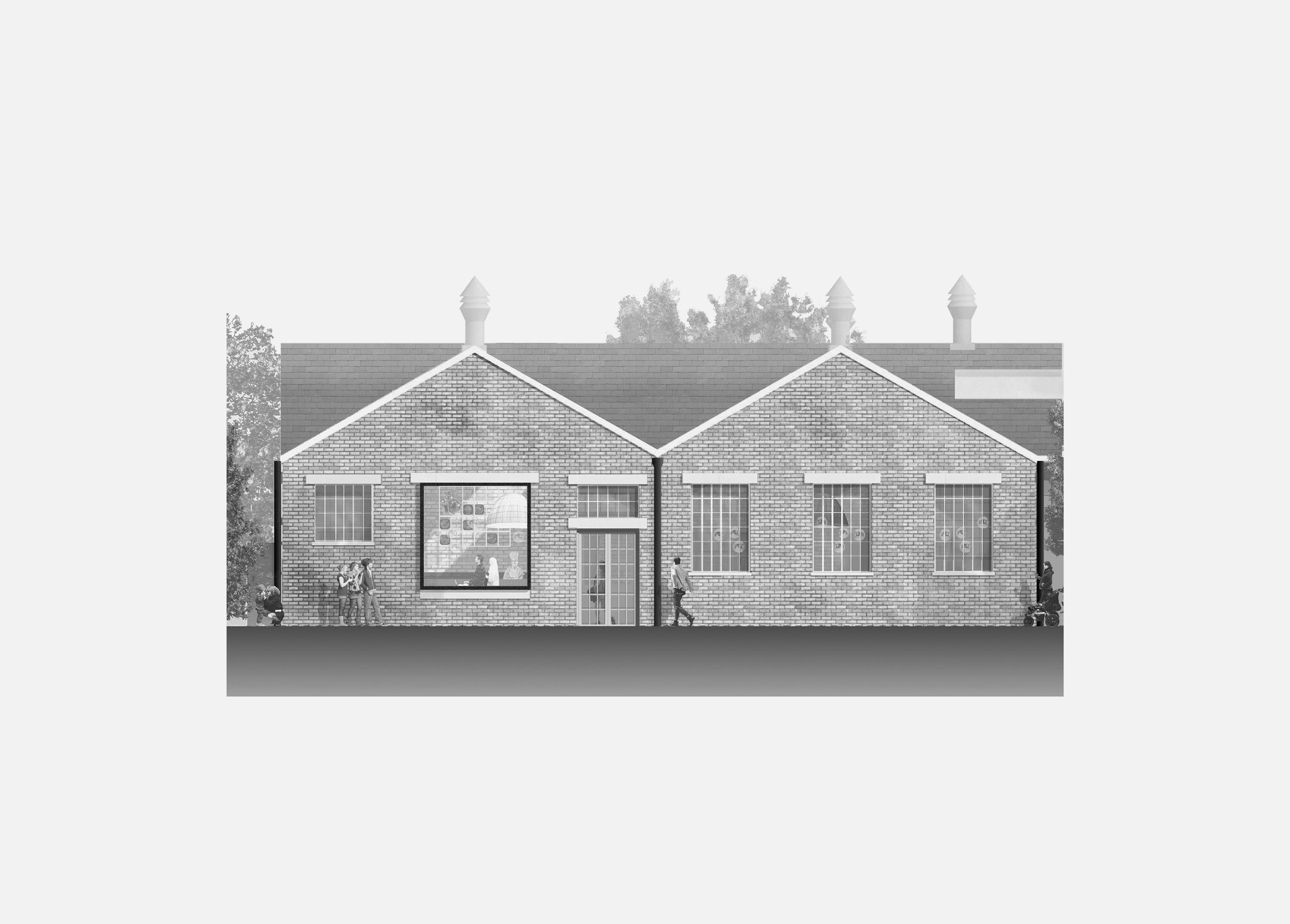 Front elevation drawing of RAF museum restaurant london
