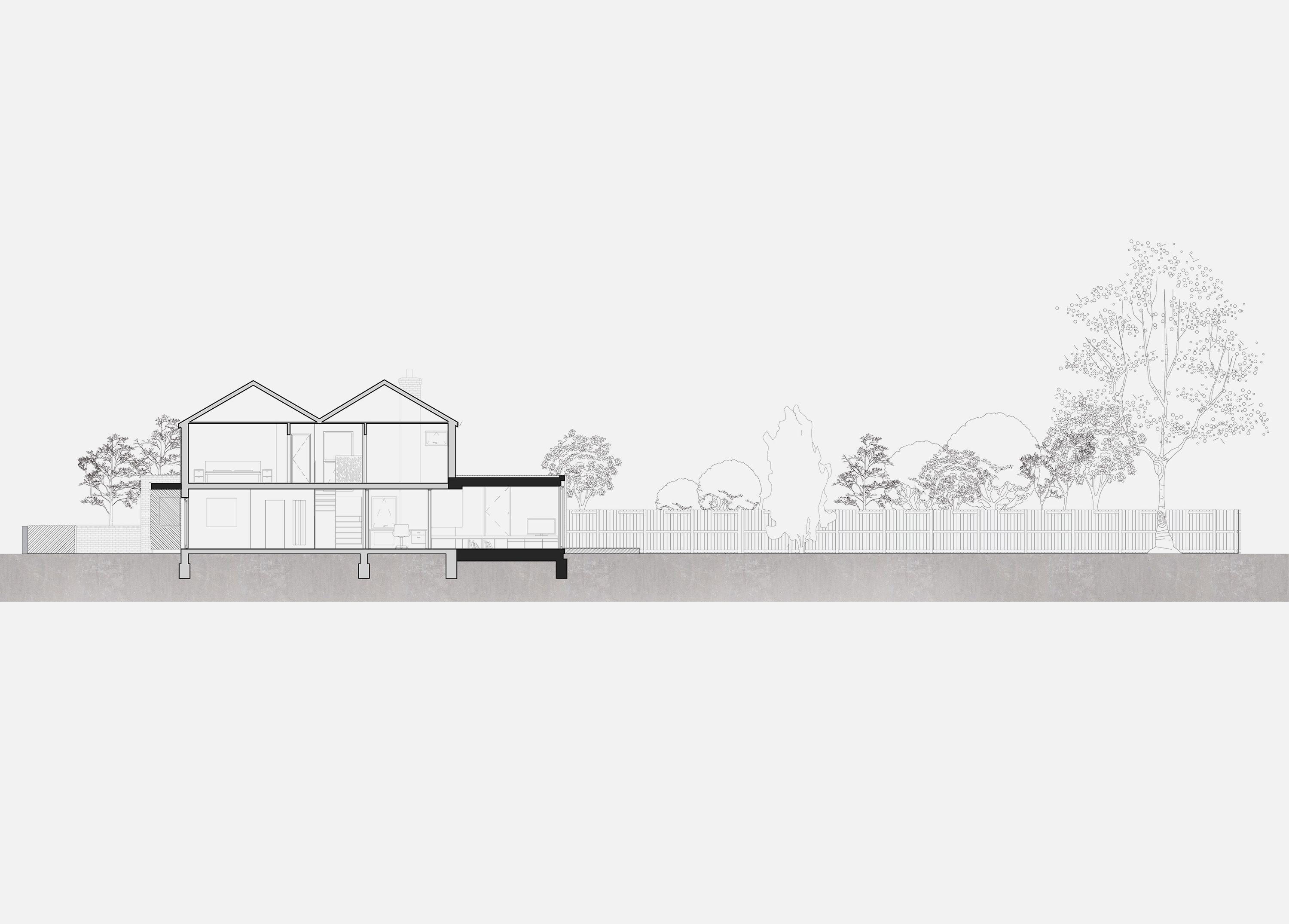 Site section showing front and rear gardens