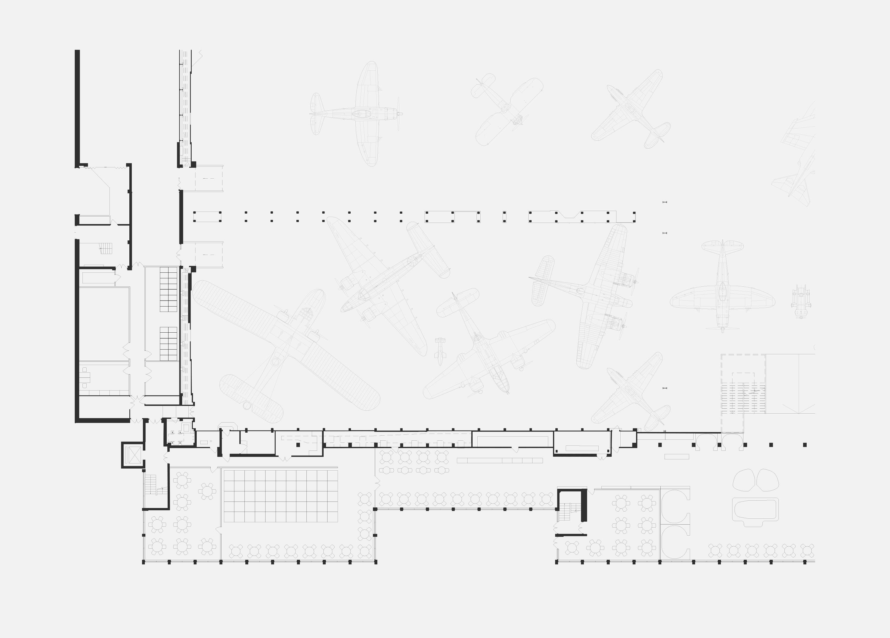 Ground floor plan of RAF Museum cafe, sim zone and pay-to-play