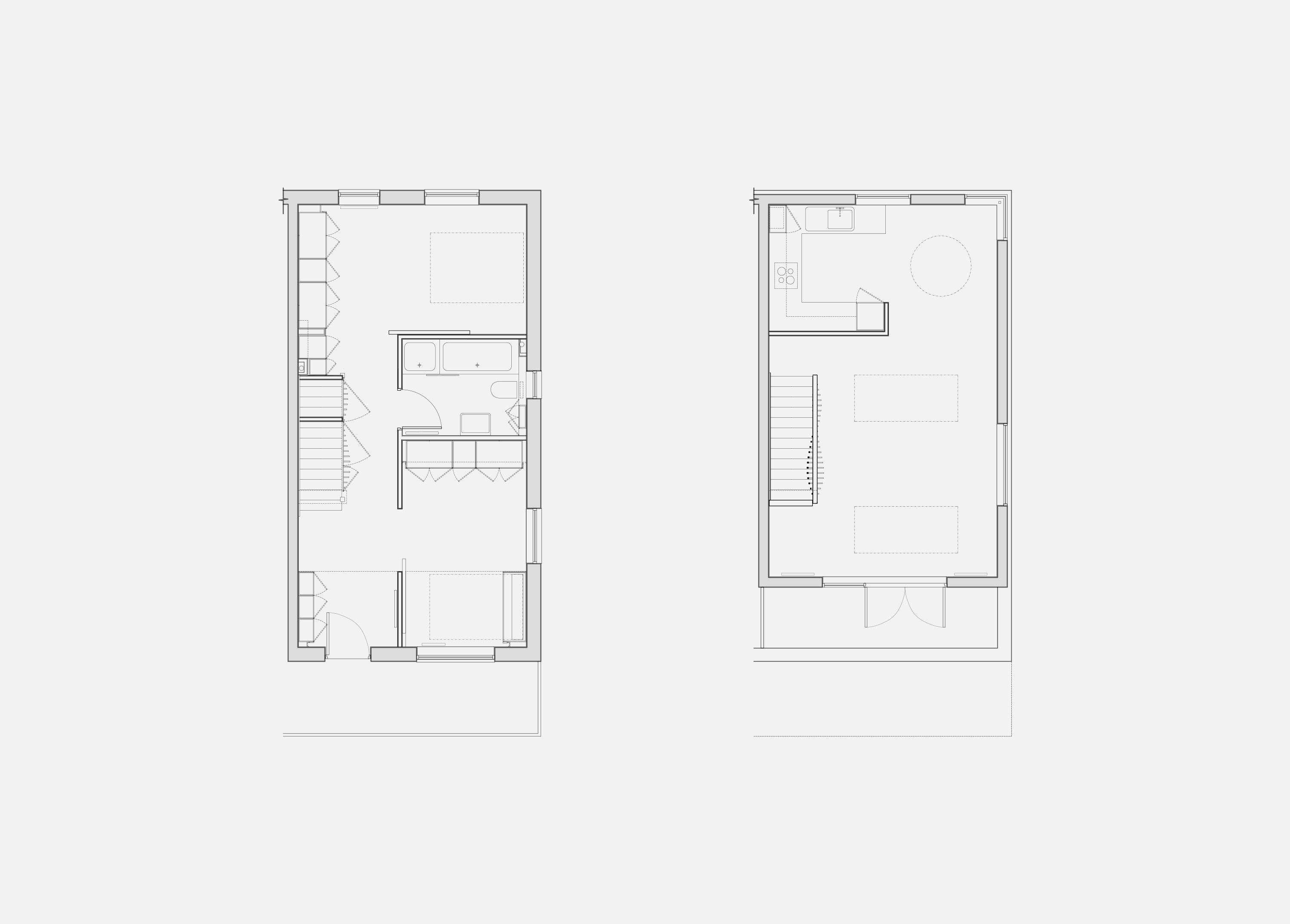 Refurbished second and third floor plans showing sliding doors and stairs