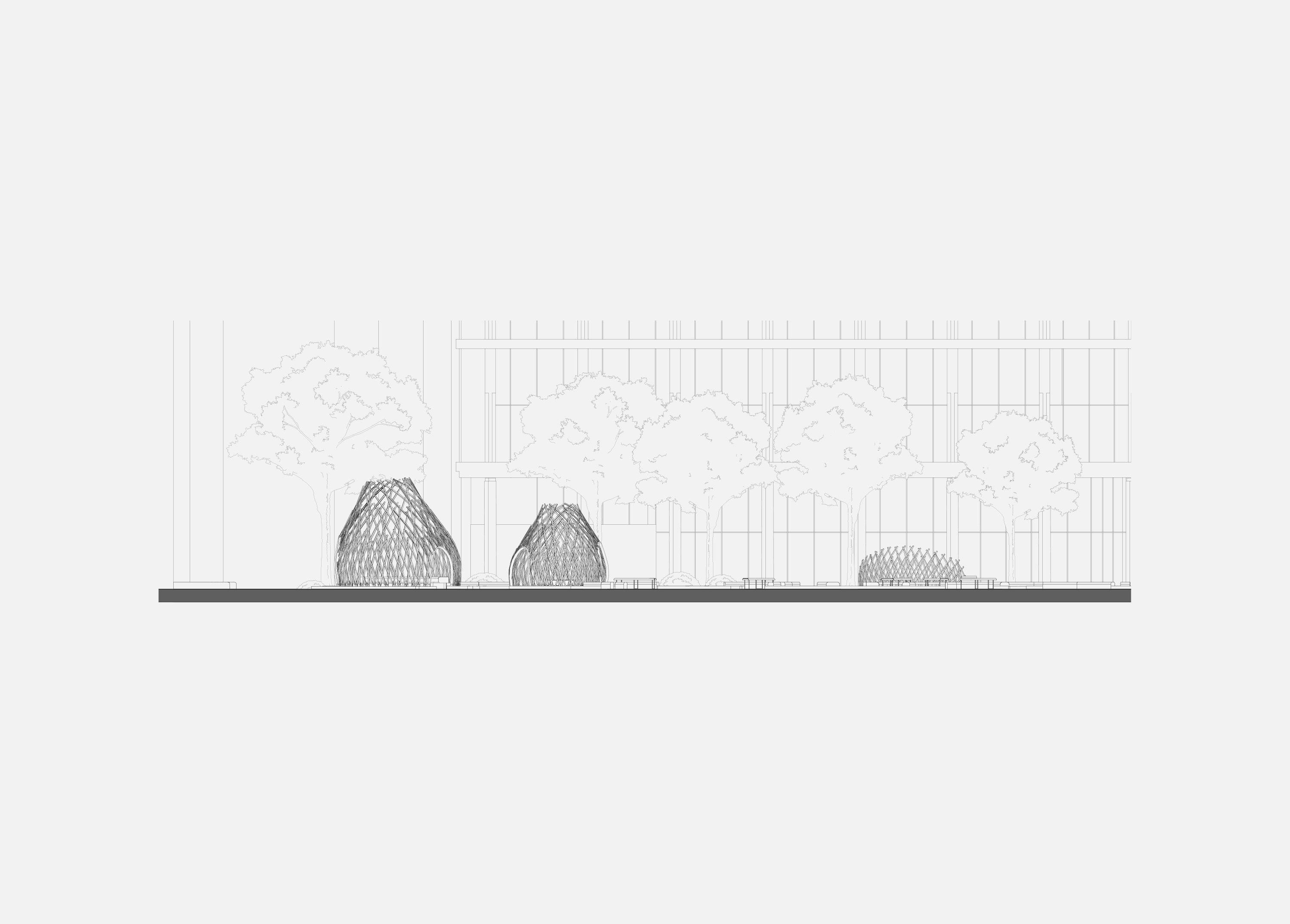 Site section of Regents park pavilions at Osnaburg place