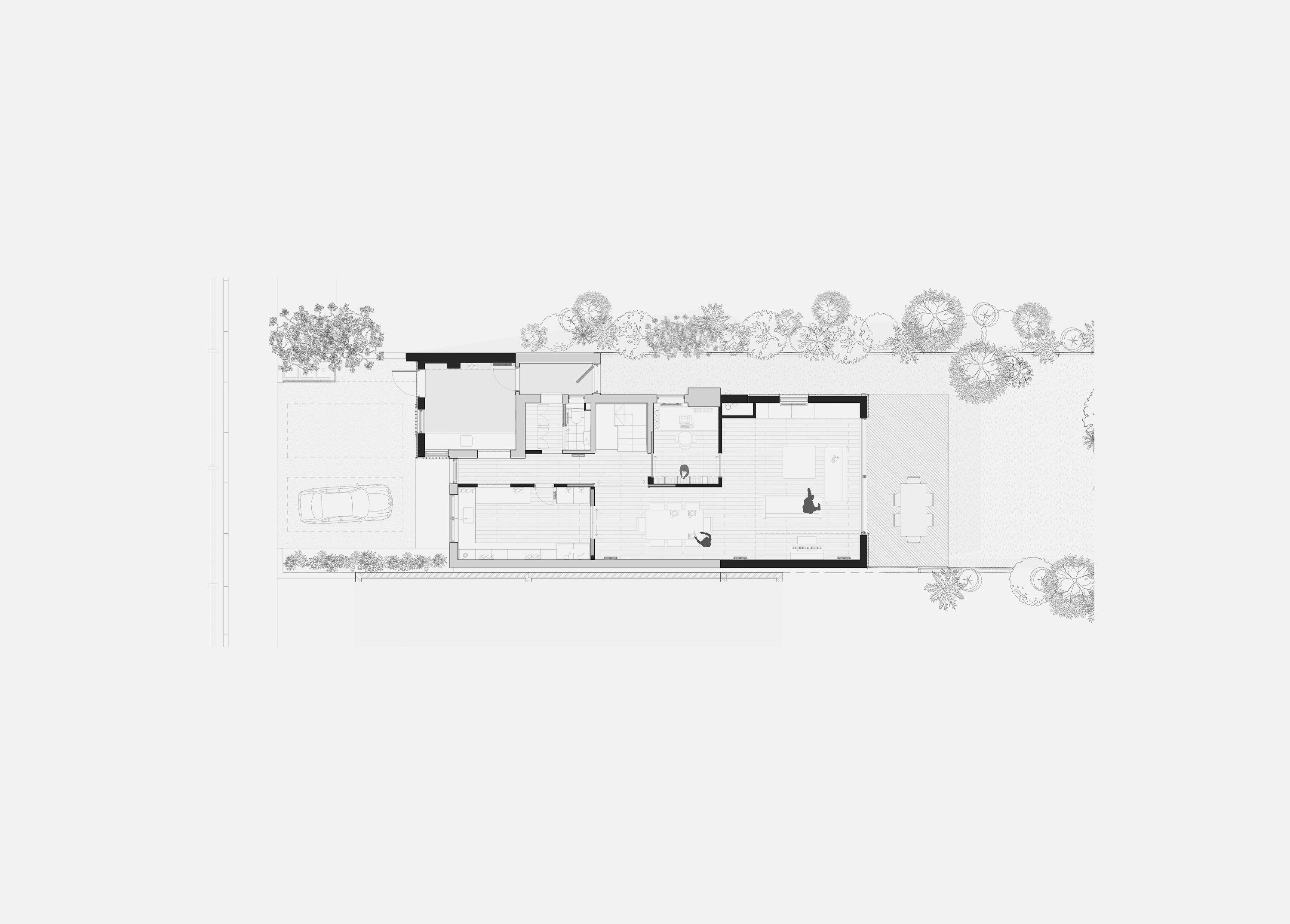 Ground floor plan showing extended rooms in black