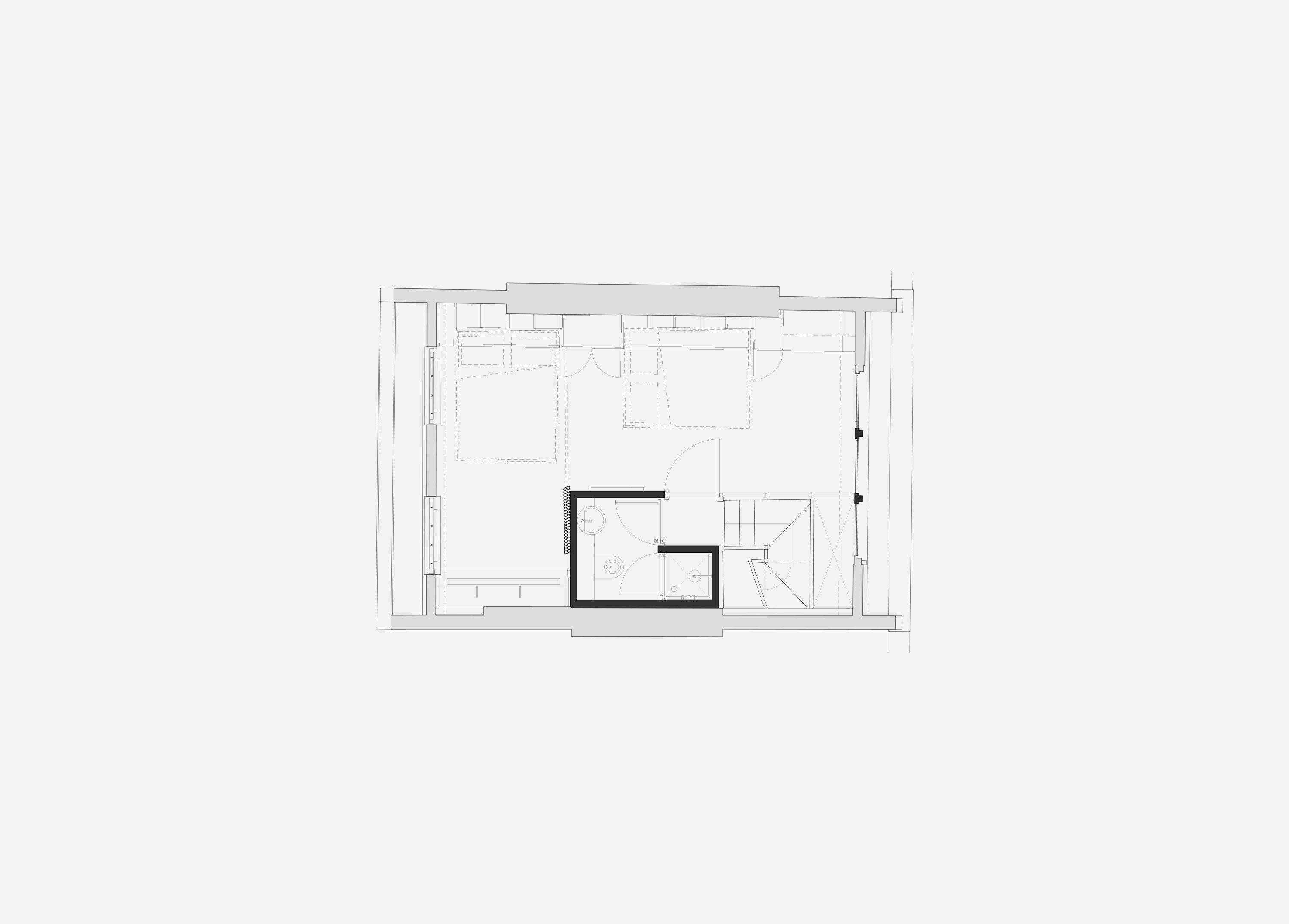 Third floor plan of Puzzle Box showing a compact upper level within the roof of the Victorian townhouse