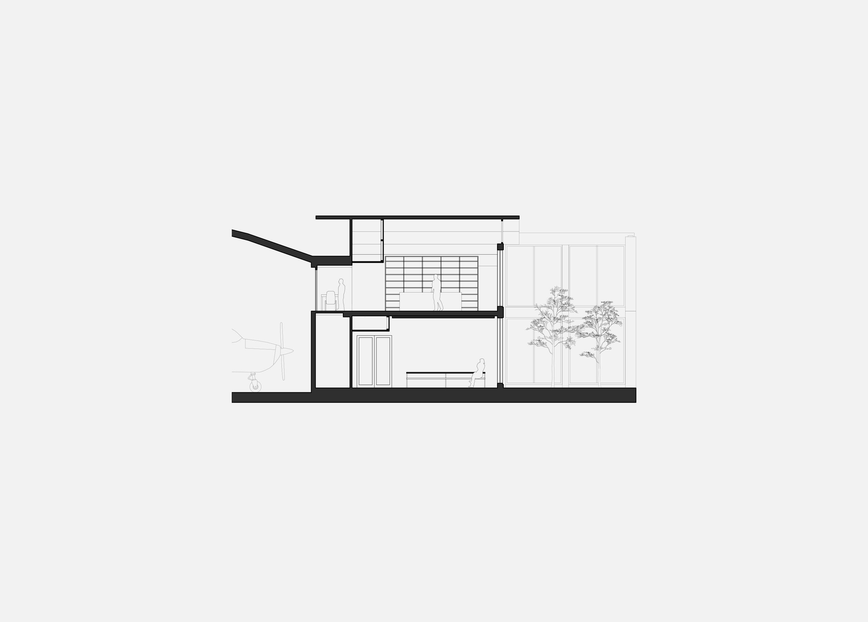 Section through cafe and library
